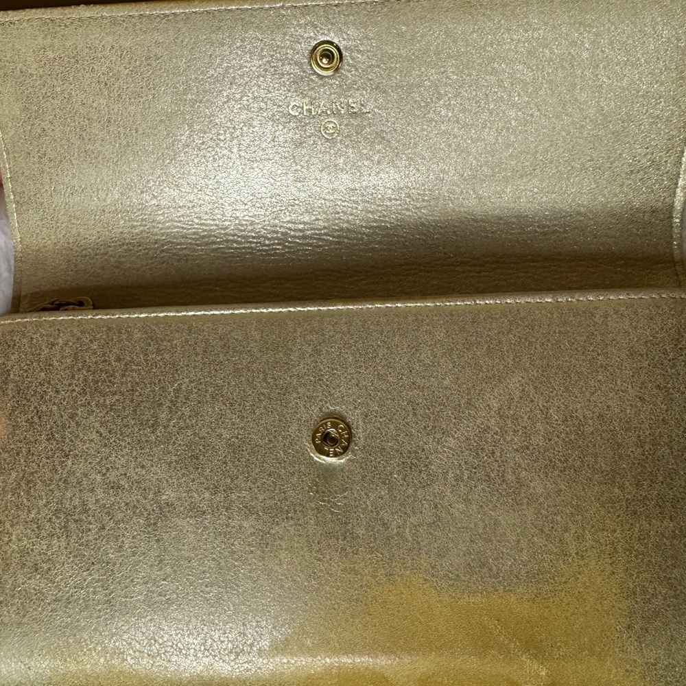 Chanel Gold Metallic Snap Flap Wallet with Auth Sticker - Picture 5 of 9